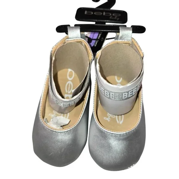 New Bebe Baby Girl Silver Shoes Size 4 (9-12 M) - Picture 4 of 5